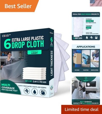 Versatile 6-Pack 12x9 ft Plastic Drop Cloths - Protect Floors & Furniture Safely