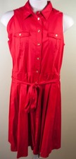 Ralph Lauren Ladies Solid Red Button Sleeveless Waist Tie Dress Size 14 $149