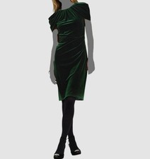 Lauren Ralph Lauren Women's Green Pleated Velvet Cocktail Dress Size 16
