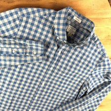 J Crew Shirt Men S Secret Wash Gingham Button Down Organic Cotton Stretch Blue