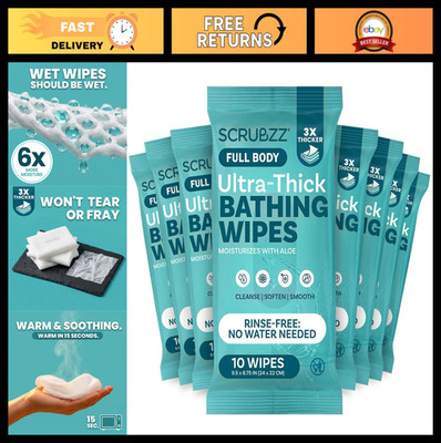 Extra Large No Rinse Body Wipes - 80 Thick Disposable Shower Wipes for Adults, G
