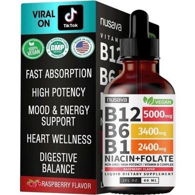 Nusava Vitamin B complex - B 12, B 6 & B 1 + Niacin & Folate 1/2/3 Bottles