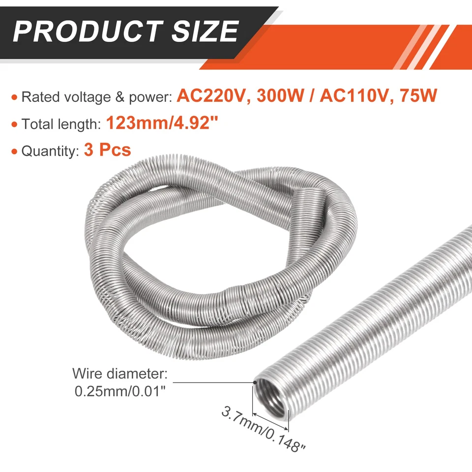 3 Pcs FeCrAl Heating Element Coil, AC220V 300W / AC110V 75W, 3.7mm x128mm - Image 2 of 4