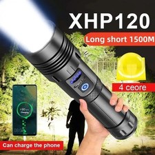 Powerful XHP120 LED Flashlight USB C Rechargeable Tactical Camping Torch