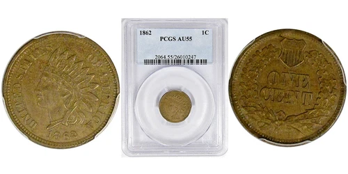 Indian Head Cent 1862 PCGS AU55 Condition