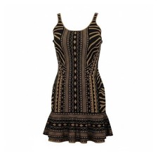 Torn by Ronny Kobo Dress Womens L Black Gold Geometric Bandage Flounce Mini