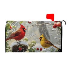 Winter Cardinal Bird Oversized Magnetic Mailbox Covers Christmas Branches Snow M