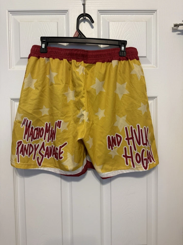 Pantalones Cortos Mega Powers Hulk Hogan Macho Man Randy Savage Grandes (se ajusta como M) WWF WWE Foto 4 de 4