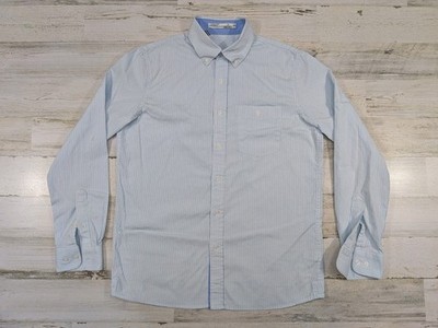 Criquet Shirt Mens Medium Blue Striped Button Down Oxford