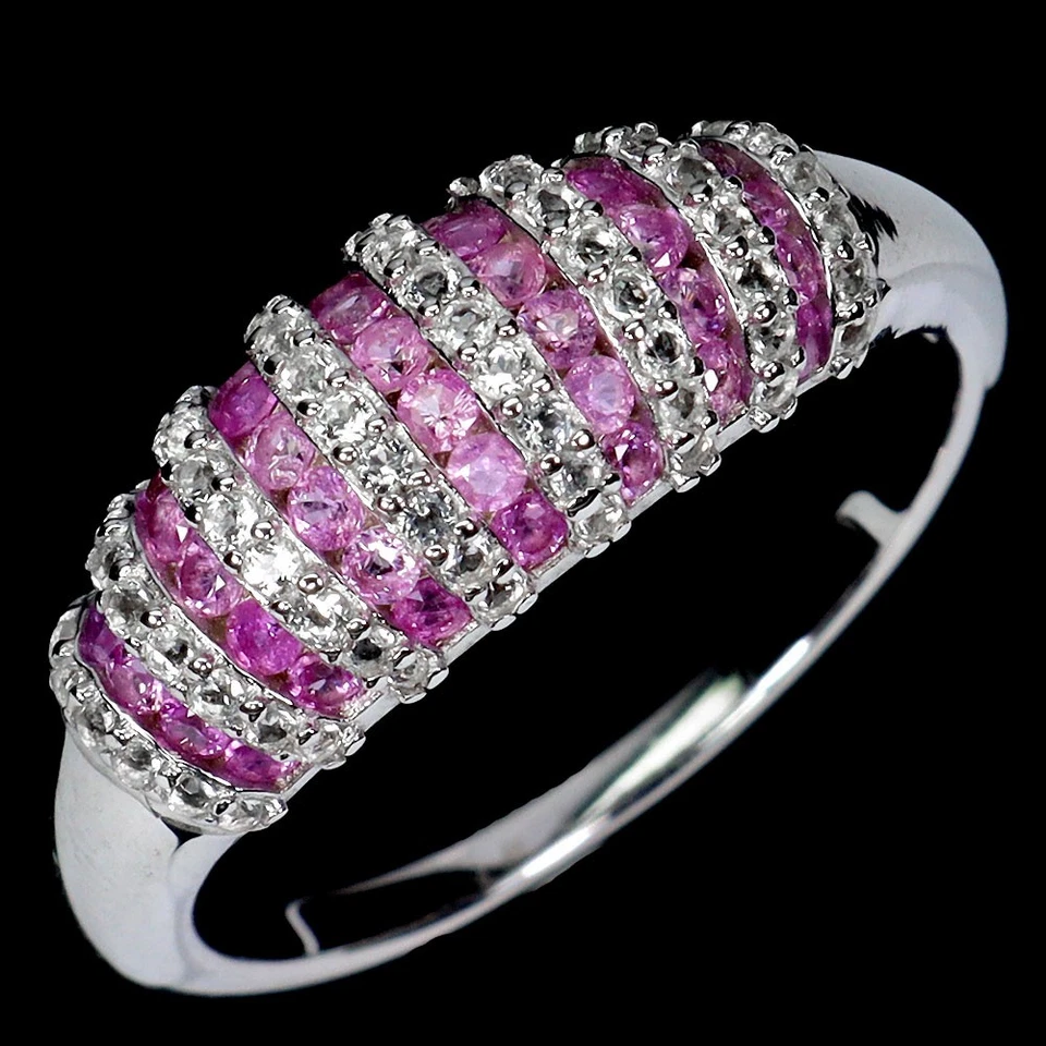 925 Anillo Plata de Ley Zafiro Rosa Diamante Redondo Corte Gema Joyería Talla 7 - Imagen 2 de 4