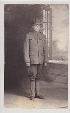 SOLDER IN DOUGHBOY'S UNIFORM  WW1 ERA ANTIQUE REAL PHOTO POSTCARD