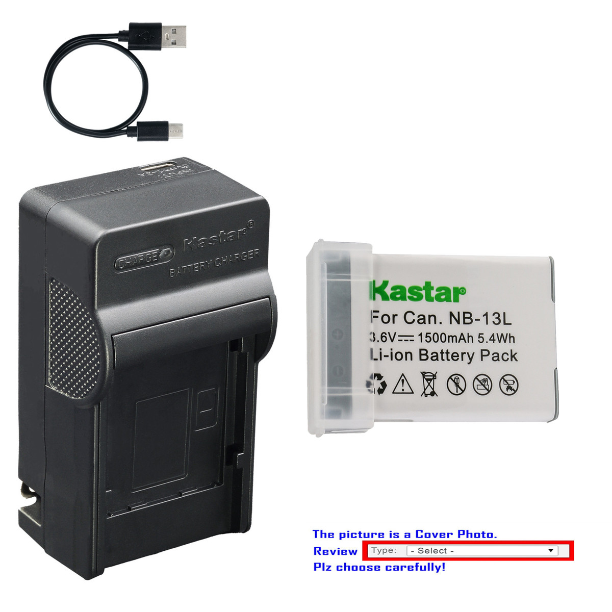 Kastar AC & USB-C Charger for Canon NB-13L NB-15L G7 X G7 X Mark