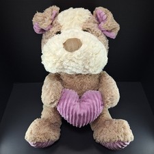 Large Stuffed Plush Dog Brown White Stuffed Animal 17  Plush Soft Toy Pink Heart