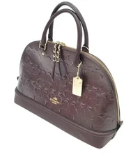 Coach Large Sierra Oxblood Signature C Patent Leather Top Zip Satchel