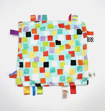 Bright Starts Taggies Lovey Security Blanket Aqua Blue Multi Square Tags Sensory