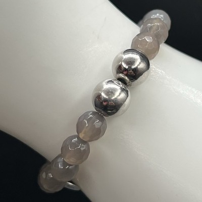 Vintage JCM 925 Sterling Silver Faceted Violet Glass Bead Bracelet Signed Jacmel