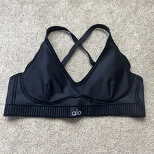 Alo Yoga Airlift Line Up Bra Women Small Black Athleisure Workout Racerback Pads