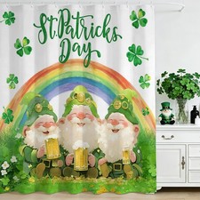 St Patricks Day Shower Curtain Set for Bathroom, Spring Green Irish Clover Gnome