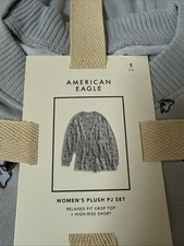 American Eagle x Peanuts Snoopy Blue Bow Plush PJ Set cropped top/shorts SMALL