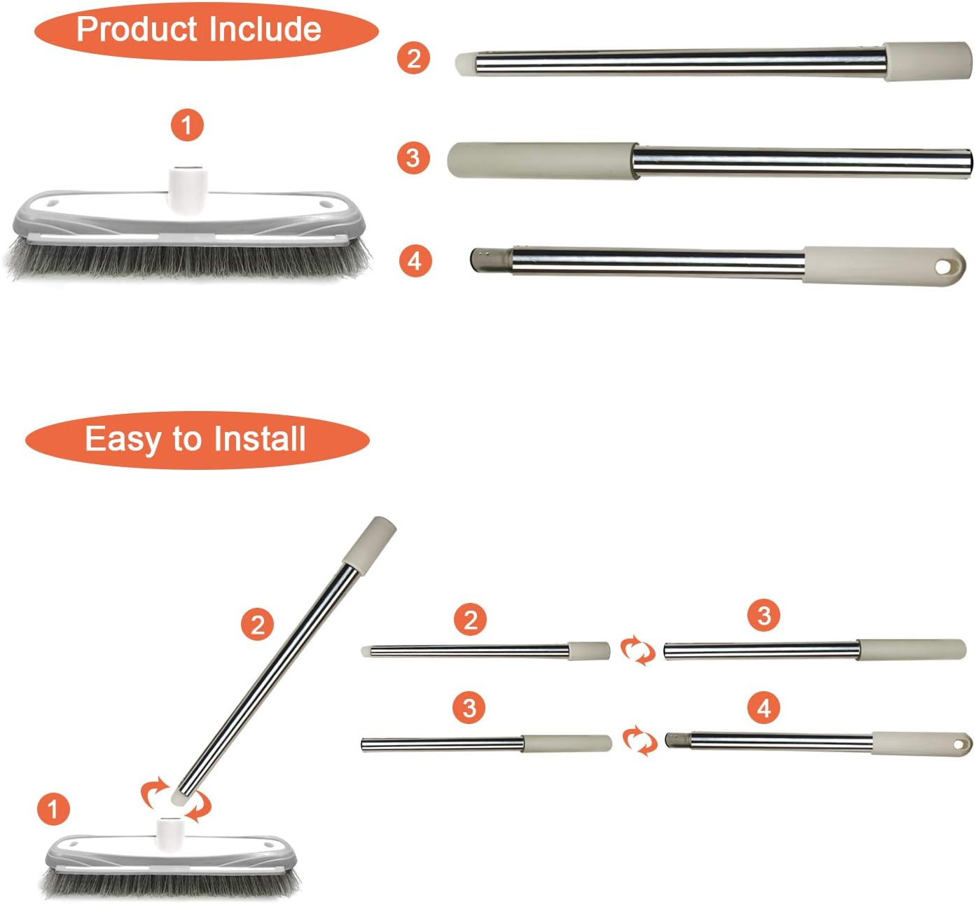 Push Broom,Tub Tile Broom Brush,Stiff Bristles Broom for Shower Cleaning, Patio,