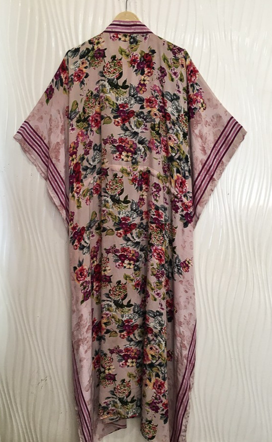 Satin Kaftan Off-White Loose fit Silk Maxi Dress Resort Wear Night Gown MFN1078 thumbnail 7