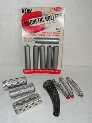Vintage Hair Curlers ~ NOS Magnetic Rollers ~ 6 Metal Rollers French Twist Style