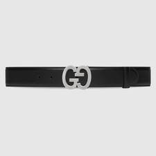GUCCI GG Buckle Wide Belt Black Leather Size 80cm 32inches Authentic $620