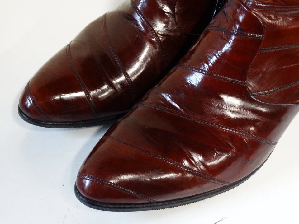 Los Altos 勃艮第异国情调皮革礼服踝靴尖头侧拉链 12 D — 第 2/4 张图片