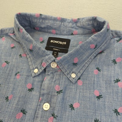 Bonobos Shirt Mens 3XL Prominent Blue Pineapple Print Chambray Button Up Cotton