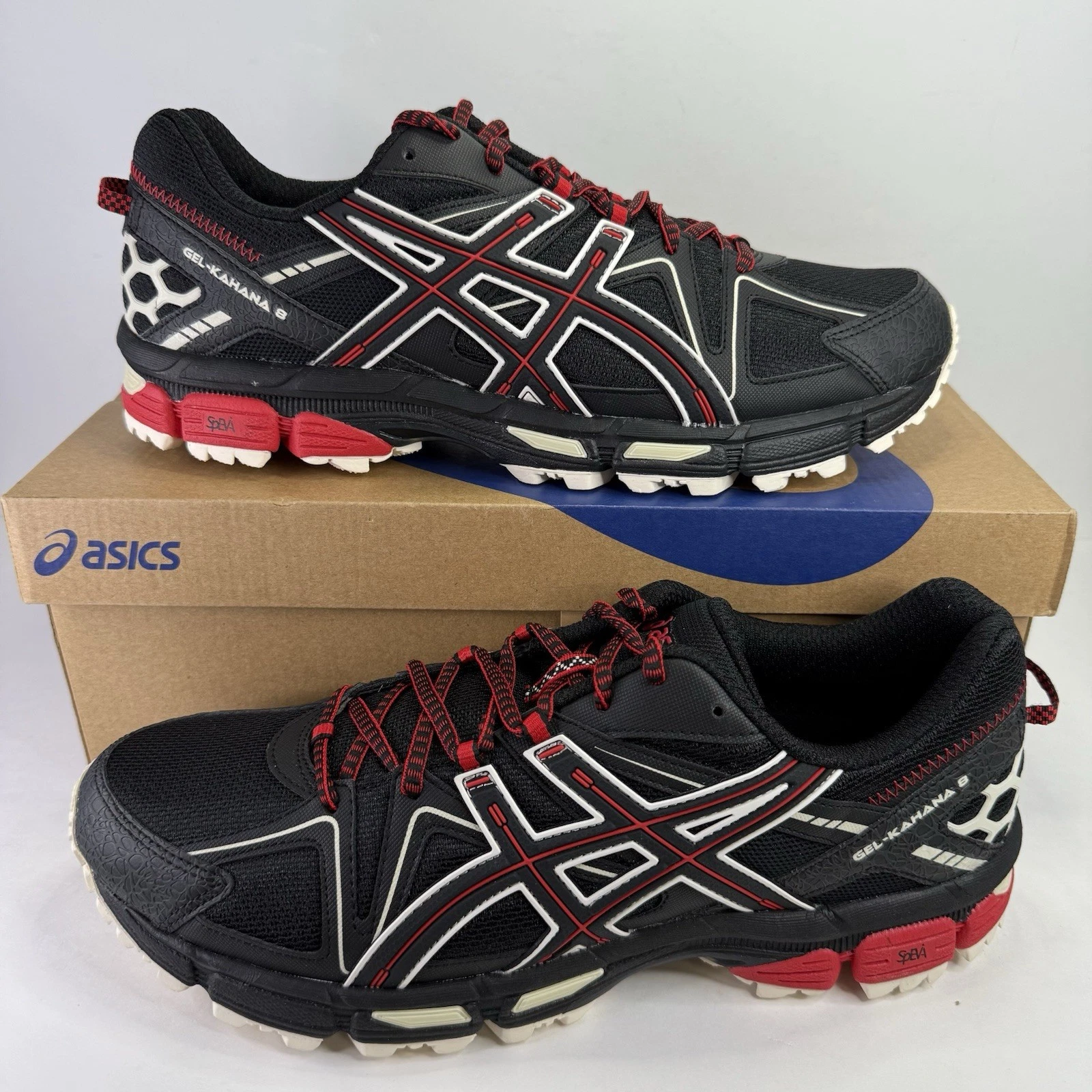 ASICS GEL Kahana 8 Running Shoes Mens 12 Trail Black Red Style 1011B109-004 NEW