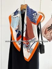 Sallys Boutique 100% Satin Silk Wrap Scarf Horses Print Bandanna Shawl 35"