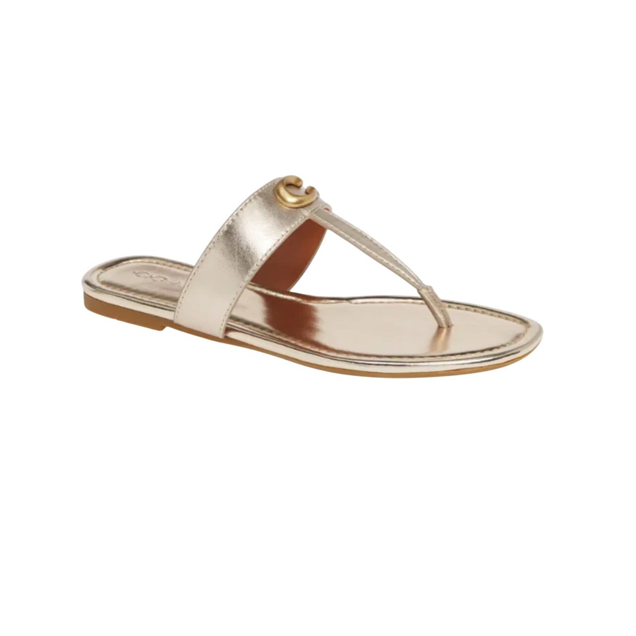 Coach Women's Jessie Gold C Logo Thong Leather Sandals Flip Flops Size 9 NWOT