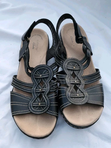 Sandali Clarks donna Leisa Janna comodi neri in pelle con cinturino taglia 7