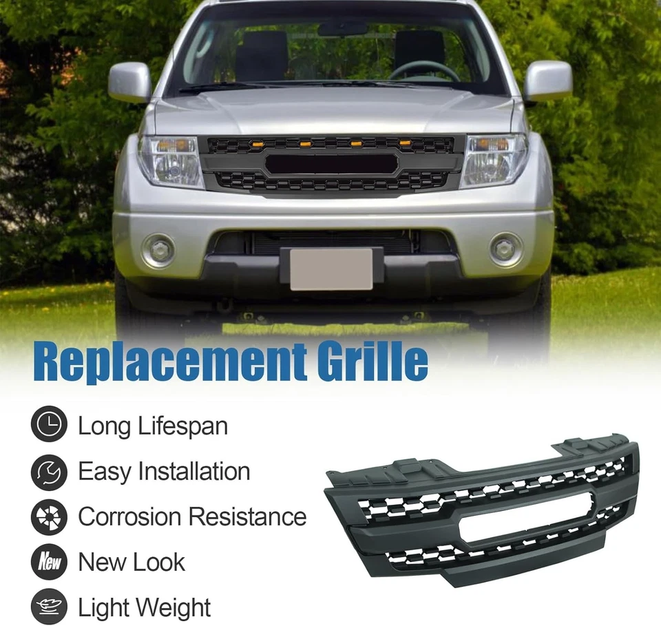 Parrilla delantera negra con luces LED Nissan Frontier, parachoques delantero automotriz Foto 2 de 4