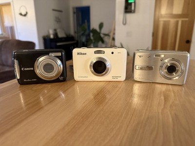Lot  Of 3 Cameras, Canon Powershot A480, Pentax Optio E40 & Nikon Coolpix S30