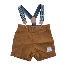 Disney Baby Winnie The Pooh Brown Linen Blend Shorts  Suspenders Size 0-3M