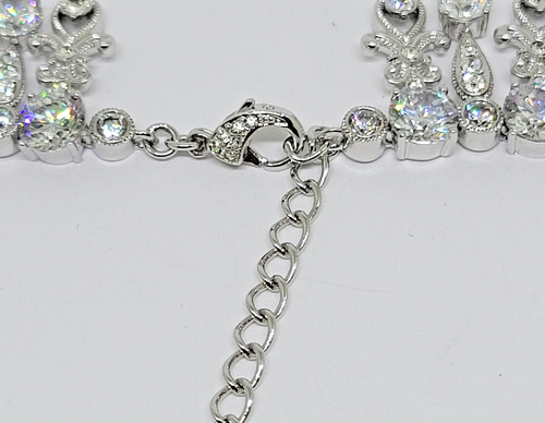 Nadri Rhodium Plated Cubic Zirconia Bib Collar Choker Necklace ~ 17.5" - Picture 7 of 11