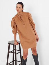 Gap Puff Sleeve Corduroy Mini Dress Womens XL Brown Shift Cotton Boho Neutral