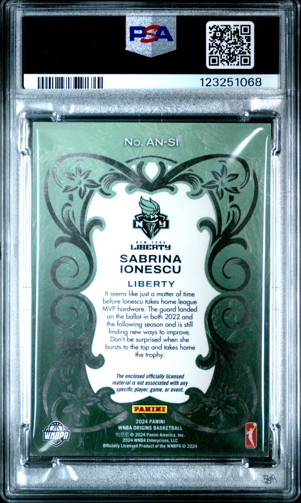 2024 PANINI ORIGINS WNBA ART NOUVEAU MEMORABILIA RED SABRINA IONESCU 25/49 PSA 8 view 2