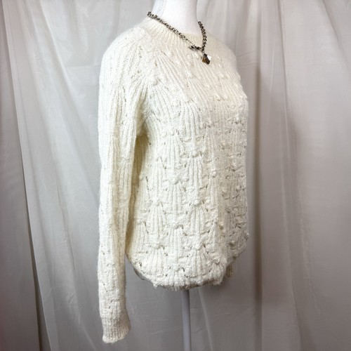 Portmans White Crew Neck Bubble Knit Sweater Sz S 31% Alpaca Coquette Twee - Picture 3 of 8