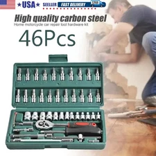 46 Pcs Socket Wrench Set 1/4" Drive Ratchet Metric Kit Garage Car Repair Tool US
