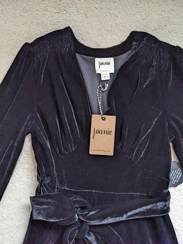 Joanie Juno Schwarz Samt Midikleid UK 8 Langarm Wickel Party Abend Gothic - Bild 5 von 11