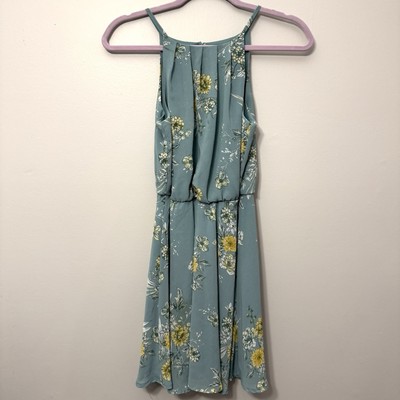 Halter Mini Dress Pastel Blue Floral by Blue Rain (Francescas) sz XS Spring Flow