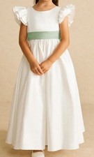 Azazie Aero Ivory Dusty Sage A Line Pleated Cotton Dress Girls Size 8 NWT
