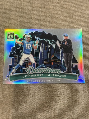Jim Harbaugh / Justin Herbert #4 2025 Panini Donruss Optic Downtown Duo card