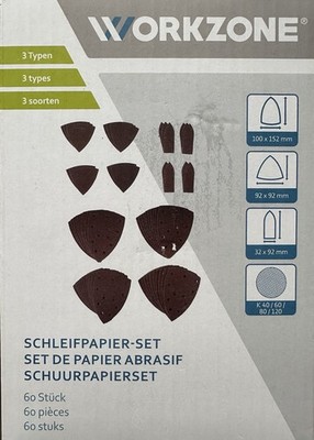WORKZONE Schleifpapier Set  3 Typen 60 Stück Multischleifer Schleifer