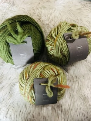 DHG Piuma Self-Striping Yarn Lot of 3 Green/Orange Worsted Balls Italy