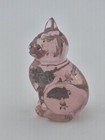 Fenton Handpainted Pink Glass Cat Figurine Signed “Smiles For You” Floral Heart — photo 3