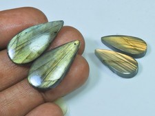 62Cts. Natural Labradorite 25-30mm each  02Pcs Pear Cabochon Matched Pair D868