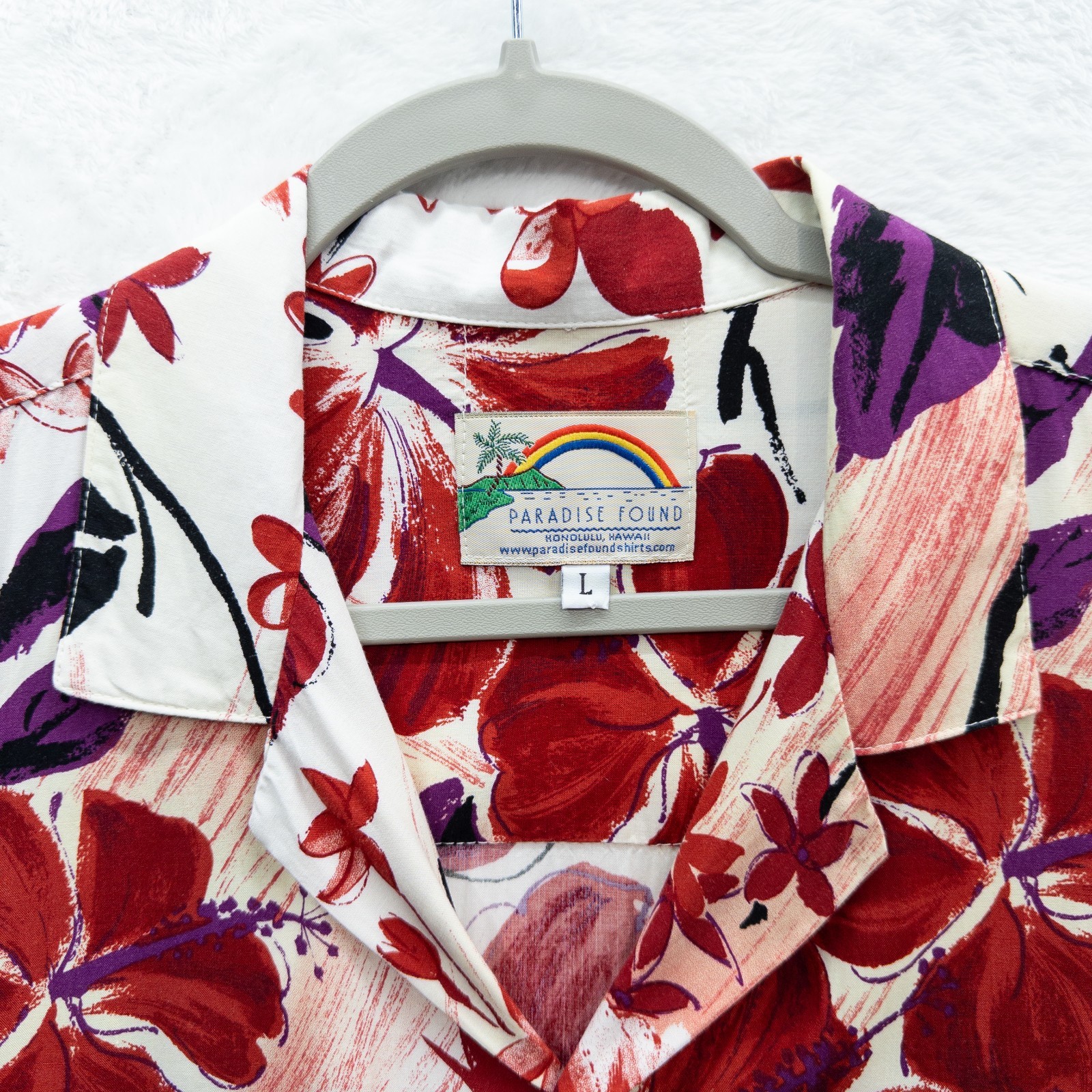 Paradise Found Honolulu Hawaii Floral Rayon Vintage Shirt Size Large (READ)